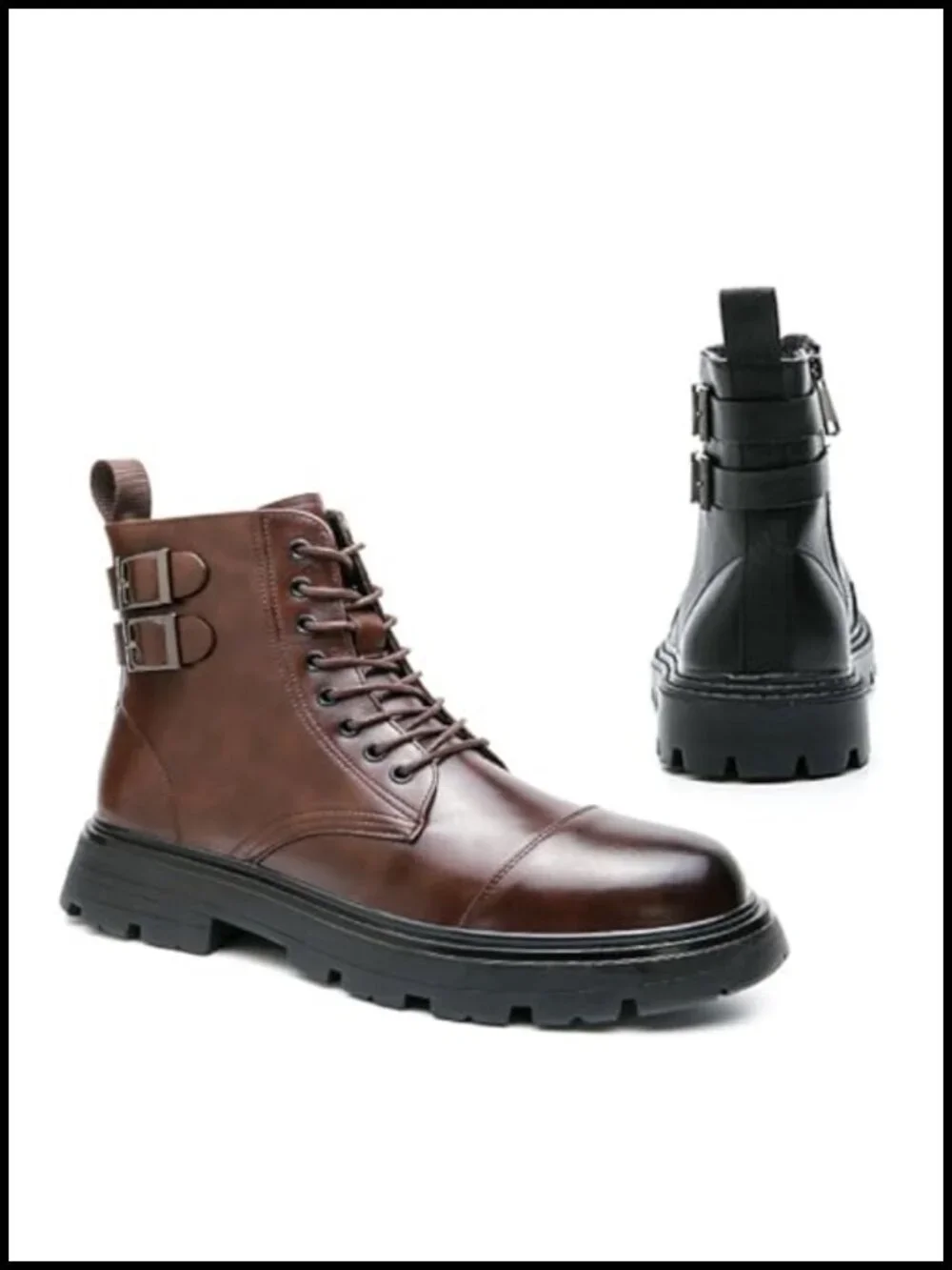 Leather Lace-Up Zipper Platform Combat Ankle Boots Non-Slip Waterproof